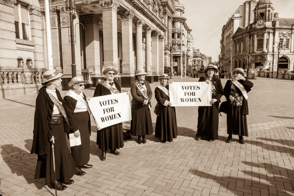 Suffragettes protesting outside Birmingham museum and art gallery: June 1914